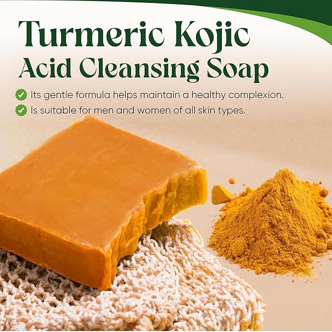 AMVital Turmeric Kojic Acid Soap Bars with Vitamin C, Retinol & Hyaluronic Acid – Face & Body Soap with Collagen & Shea Butter – 2-Pack Cleansing Bars for All Skin Types