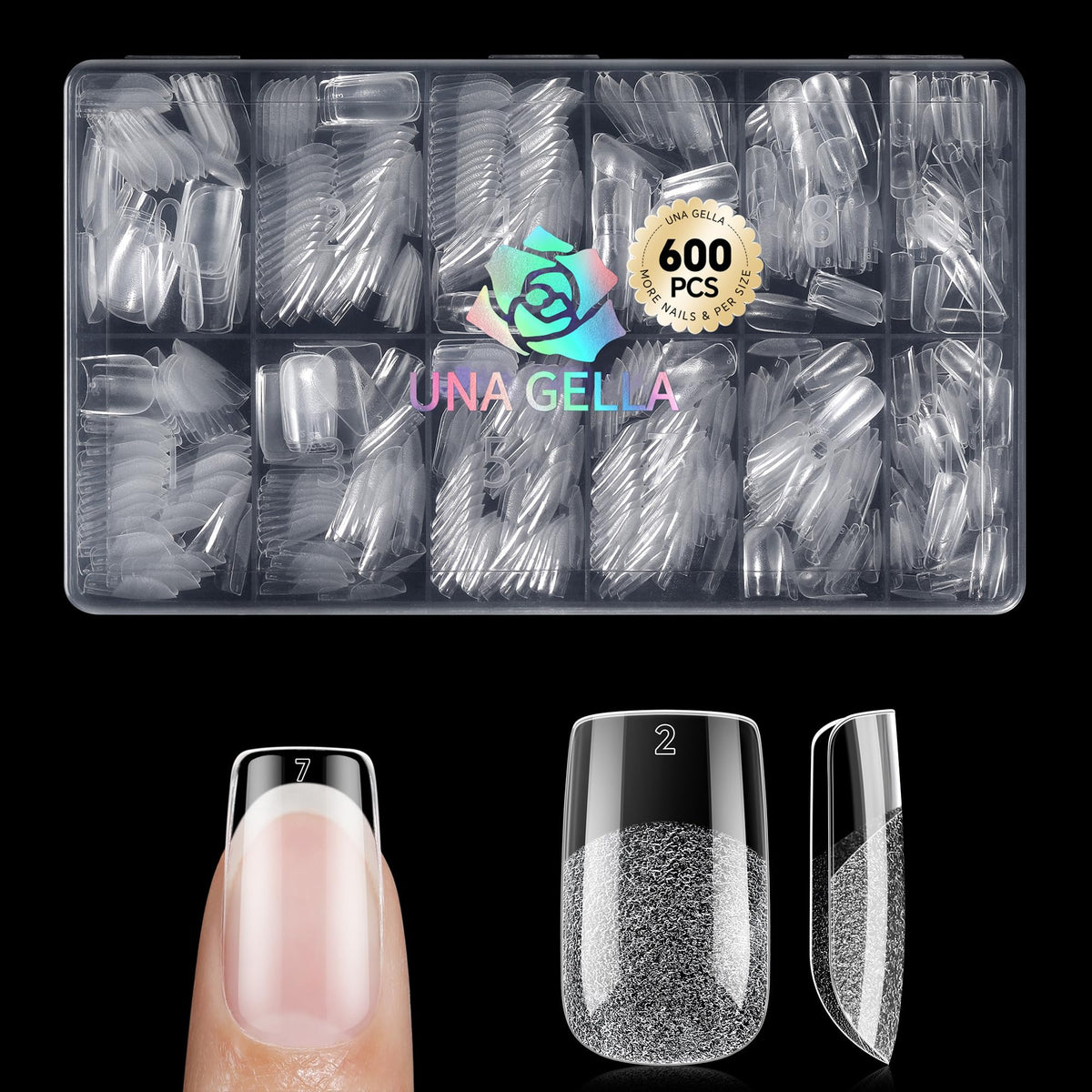 UNA GELLA 600Pcs Medium Stiletto Gel Nail Tips, Stiletto Press on Nails