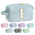 YOOLIFE Initial Cosmetic Bag for Women - Monogram Cute Makeup Bag Cosmetic Case Toiletry Pouch for Women Her Best Friend Sister Teacher, Personalized Birthday Gifts for Women, Green I