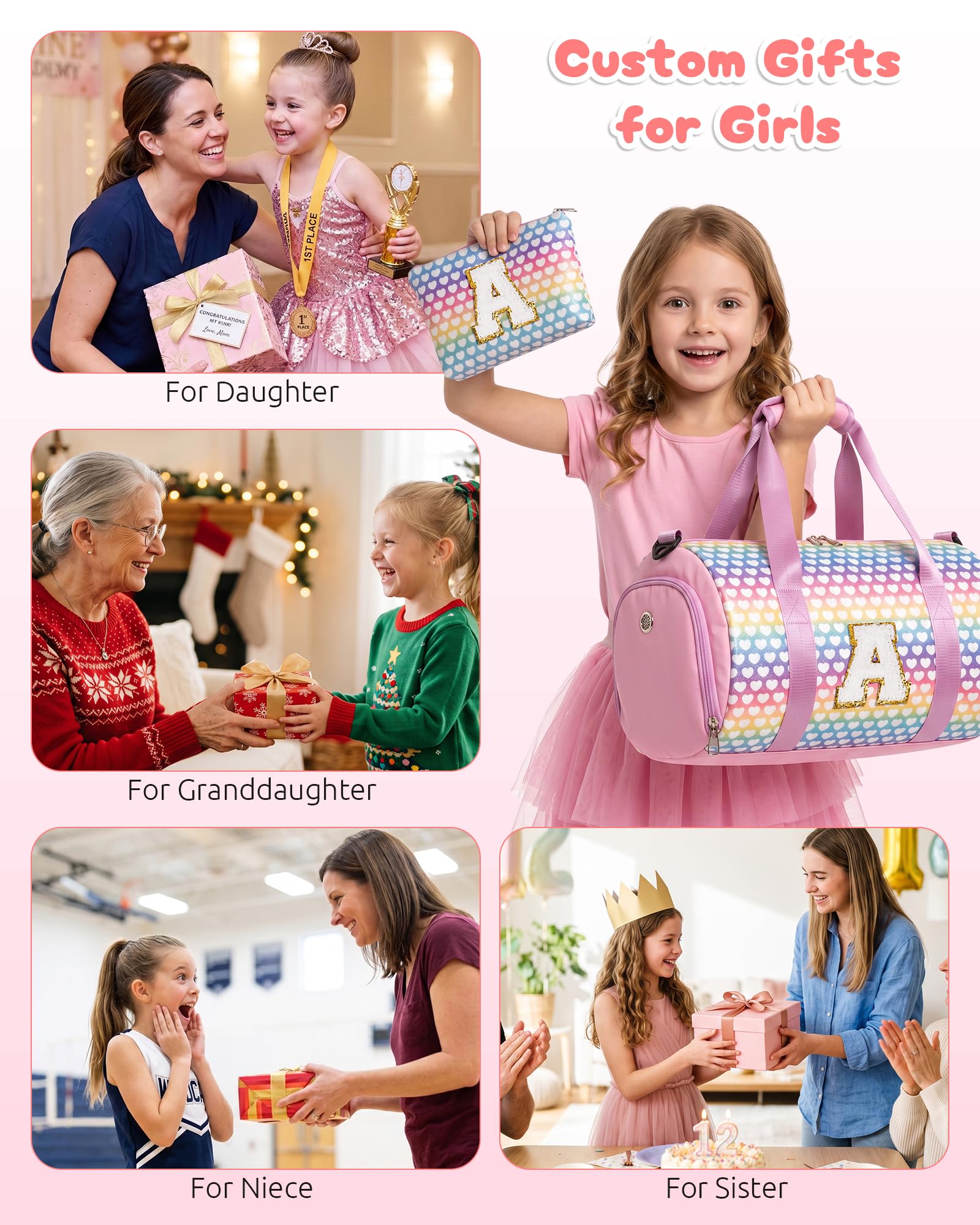 Vogewood Initial Dance Recital Gifts for Girls,Kids Glitter Travel Bag