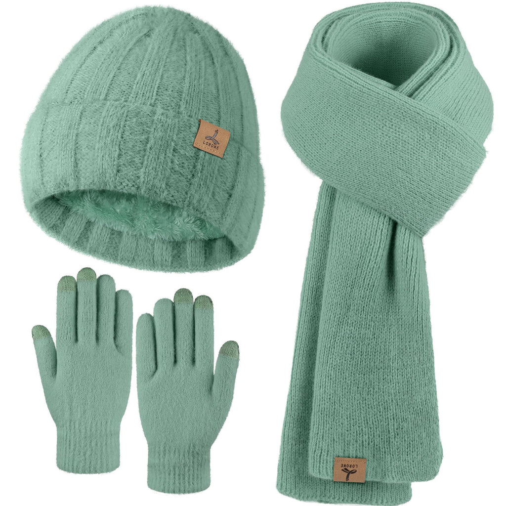 LOROME Winter Beanie Hat Gloves Scarf, Cashmere Hat Gloves Scarf Set Women