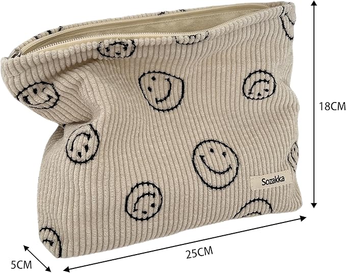 Gardsell Cosmetic Bags for Women - Corduroy Cosmetic Bag Aesthetic Women Handbags Purses Smile Dots Makeup Organizer Storage Makeup Bag Girls Case Bags (A-Blue)