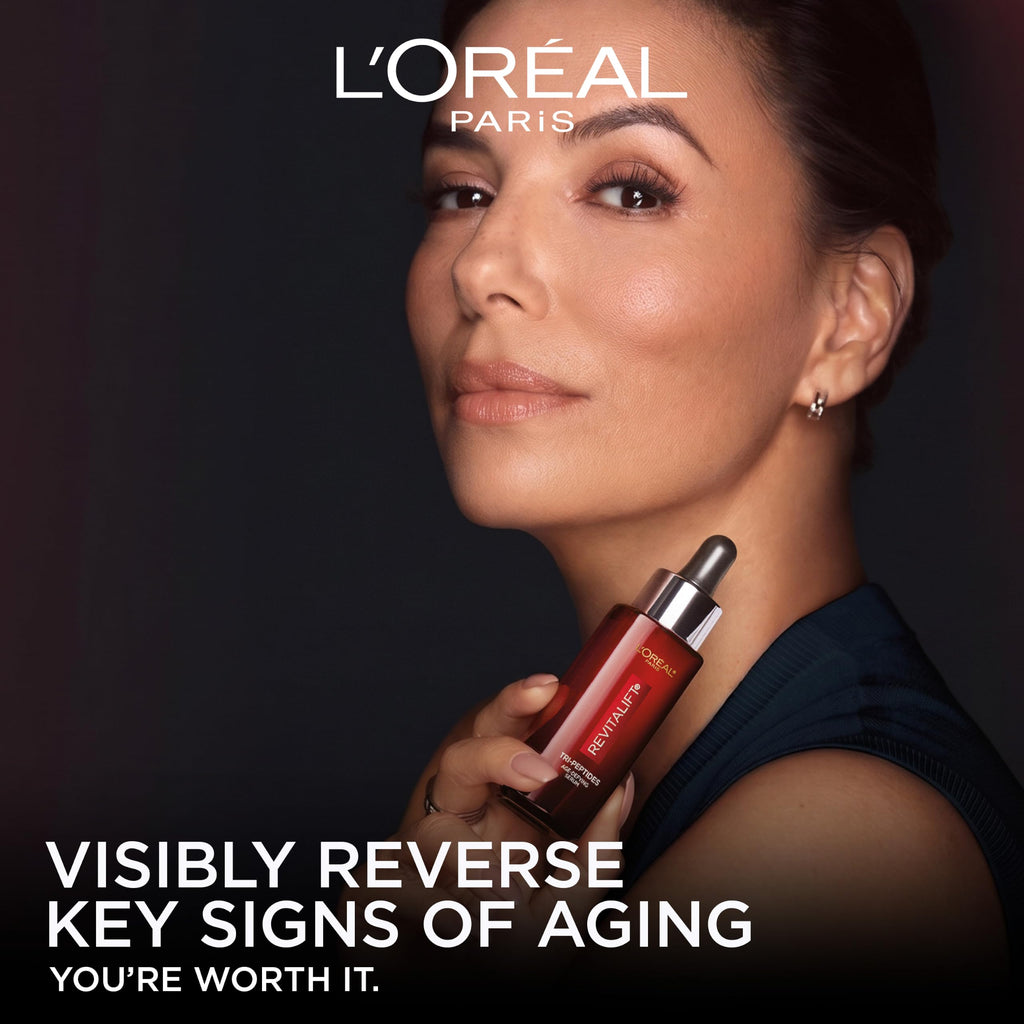 L'Oreal Paris Revitalift Triple Power Face Serum with Tri-Peptides, Hyaluronic Acid and Vitamin C, Anti Aging, Anti Wrinkle Serum to Firm and Brighten, 1 FL oz, + Sample