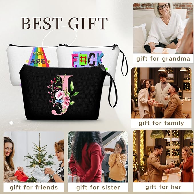 A-Z Personalized Makeup Bag with Mirror, Birthday Gifts for Women, Friend,J