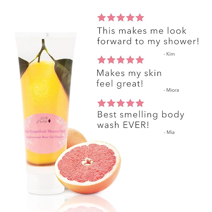 100% PURE Pink Grapefruit Shower Gel Natural Foaming & Hydrating Body Wash