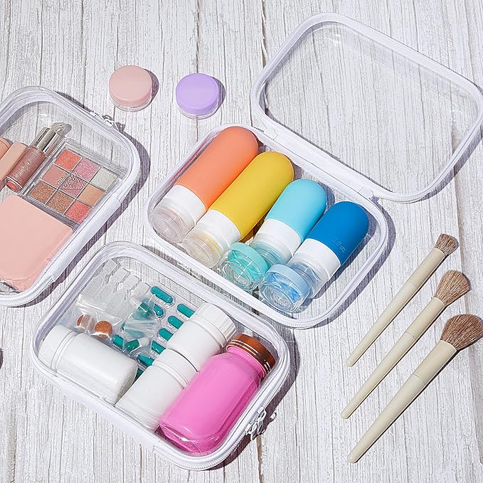 Sanwuta 6 Pcs Clear Hard Zipper Case Plastic Zipper Pouches Transparent Makeup Bag Pencil Case Pouches Toiletry Diaper Bag for Travel Toy Storage Organizer Bins(White,7.09 x 5.12 x 2 Inch)