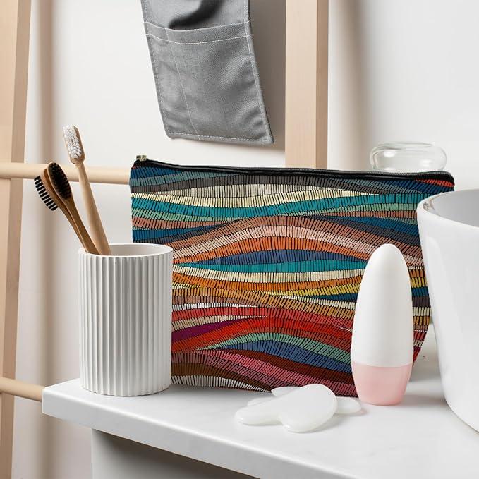 RYYCDOI 70s Retro Colorful Wavy Makeup Organizer, Vintage Aesthetic Women's Makeup Bag