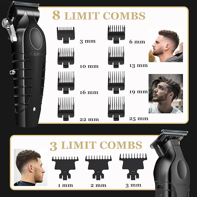 KEMEI Professional Hair Clippers and Trimmers Set Cordless Barber Clippers