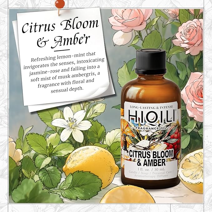 HIQILI Citrus Bloom & Amber Fragrance Oil for Candle, Soap & Diffuser