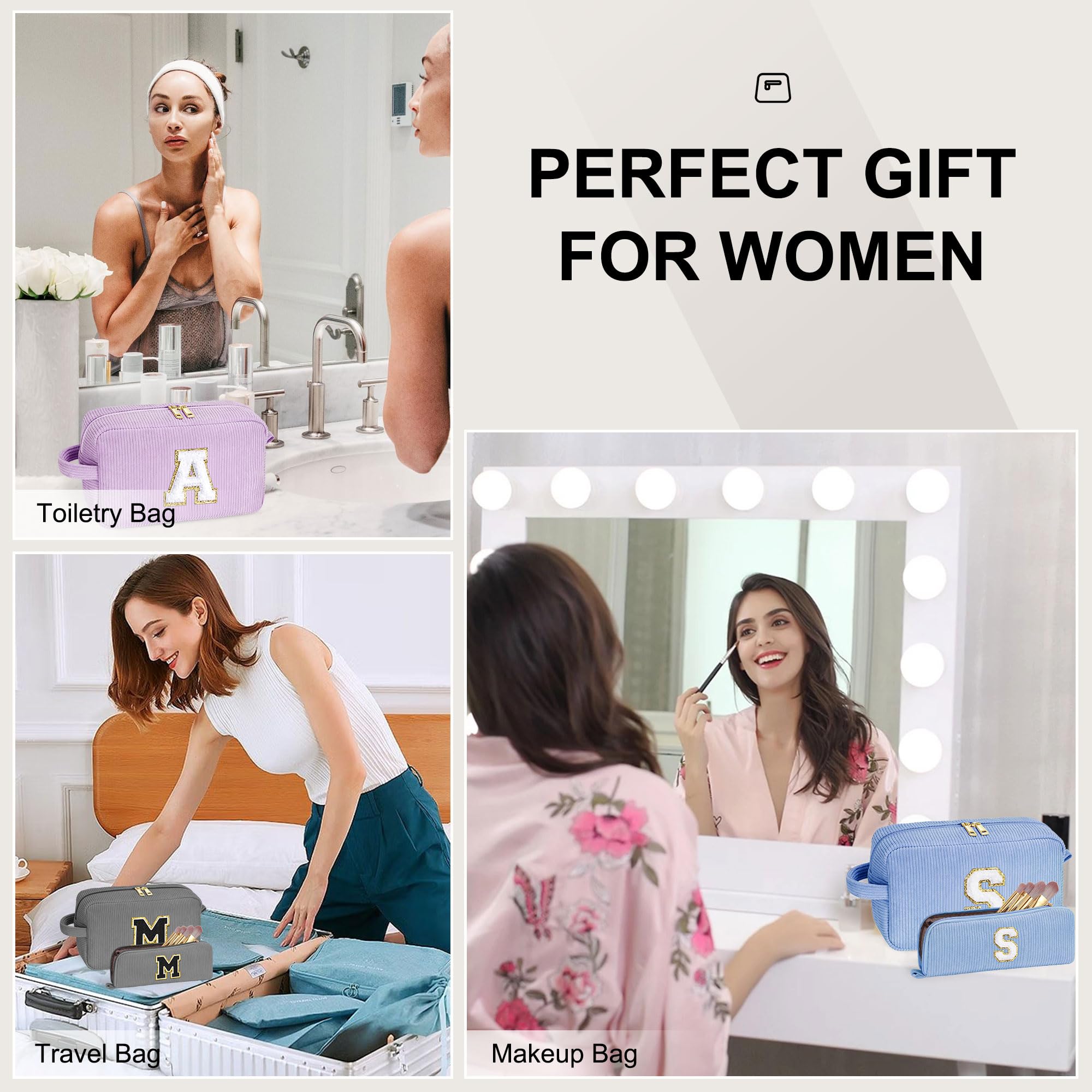 YOOLIFE 2 Pieces Travel Makeup Bag - Make Up Bag Mini Cosmetic Bags for Women Makeup Brush Bag Travel Bag Cute Small Makeup Bag Unique Gifts Teacher Gifts Friend Birthday Gifts for Women Her Letter T