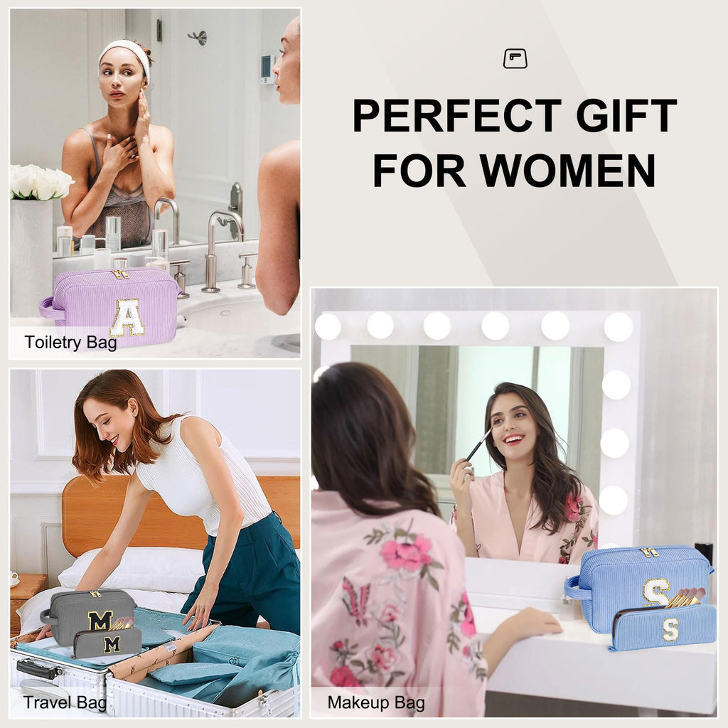 YOOLIFE 2 Pieces Travel Makeup Bag - Make Up Bag Mini Cosmetic Bags for Women Makeup Brush Bag Travel Bag Cute Small Makeup Bag Unique Gifts Teacher Gifts Friend Birthday Gifts for Women Her Letter T