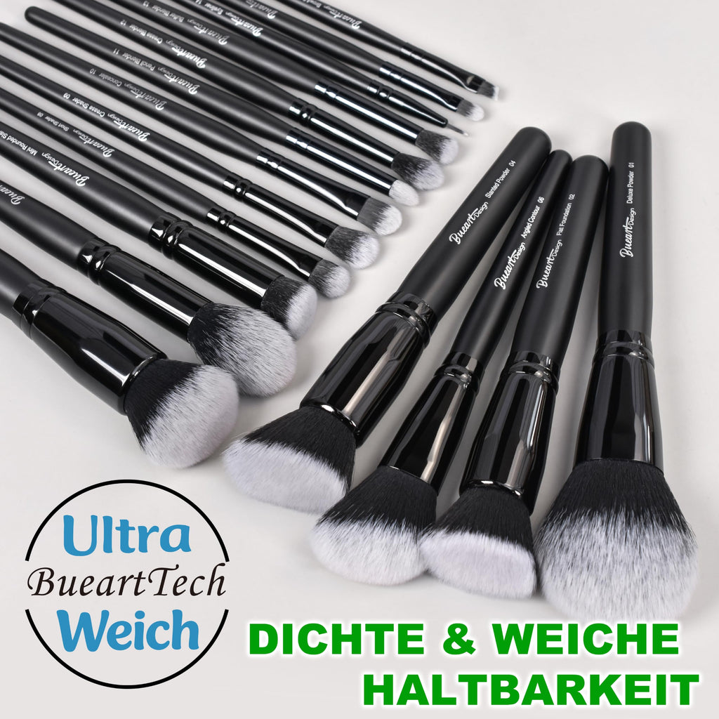 Bueart Design 19Pcs Ultra Soft Black Labeled Dense Hair Makeup Brushes Set