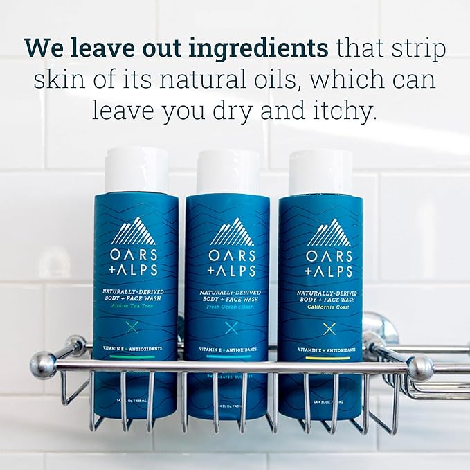 Oars + Alps Body Wash for Men, Mens Body Wash & Face Cleanser with Vitamin E & Antioxidants, Moisturizing, Paraben & Sulfate Free Cleanser, Fresh Ocean Splash, 1pk