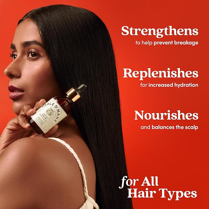Fable and Mane Hair Oil - HoliRoots Strengthening Serum for Damaged, Frizzy Hair with Ashwagandha, Castor Oil & Scalp Treatment - 1.8FL oz