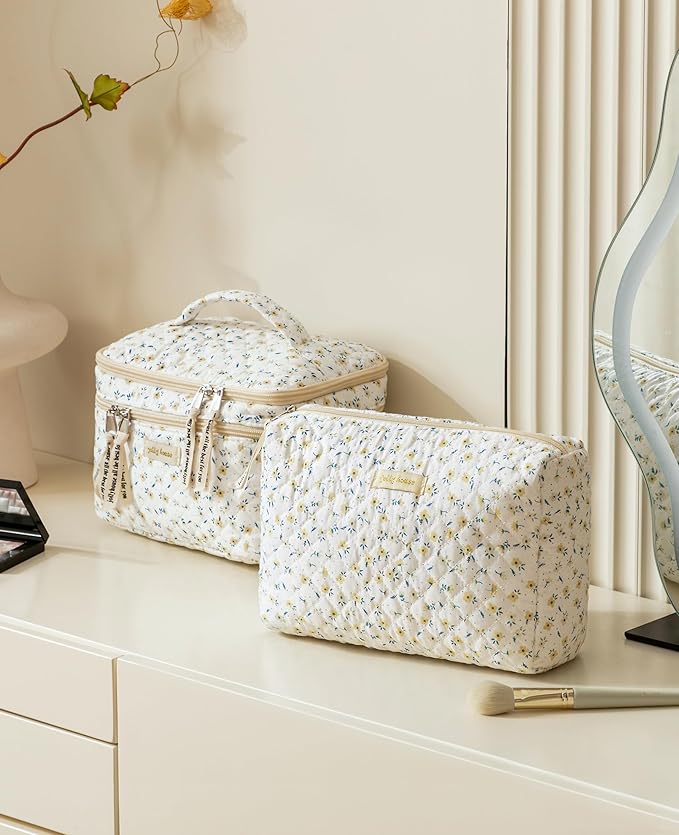HBselect 2Pcs Travel Makeup Bag Large Quilted Cosmetic Bag Make up Bag