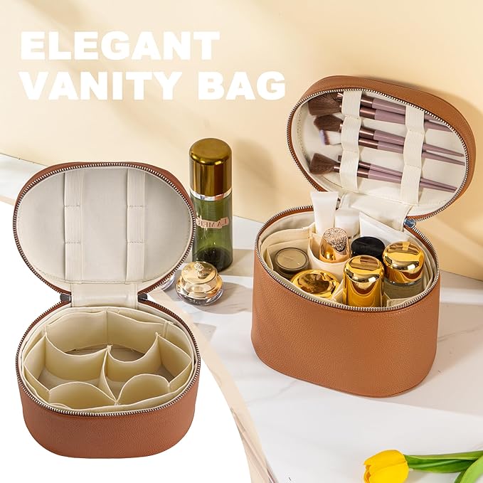 UUYUUY Makeup Bag Vanity Case Cosmetic Bag with Removable Divider Travel Toiletry Bag for Women Portable Make up Box Organizer, Brown