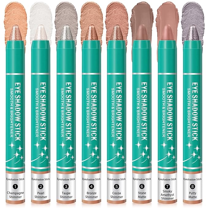 GADMLURY 8Pcs Eyeshadow Stick, Eye Brightener Stick, Shimmer Creamy Eye Shadow Makeup, Waterproof Long Lasting Glitter Highlighter Eye Liner Pencil (SET A)