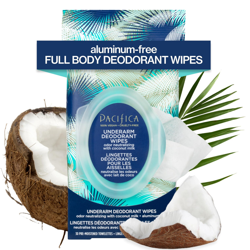 Pacifica Underarm Deodorant Wipes & Makeup Remover Face Wipes Bundle – Aluminum-Free Odor Control & Facial Cleansing Towelettes, 2-Pack (30ct Each, 60 Total) – Vegan, Cruelty-Free Travel Essentials