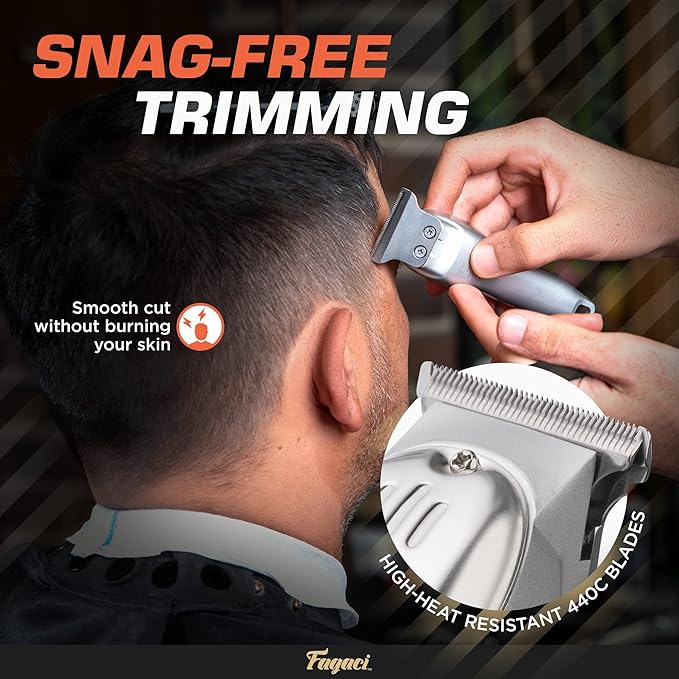 Fagaci Professional Men's Hair Trimmer & Barber Brush Neck Duster Set, Hair Trimmer Edger Zero Gap, Barber Neck Duster Brush for Hair Cutting, Cordless Hair Trimmer for Barber with Turbo Power