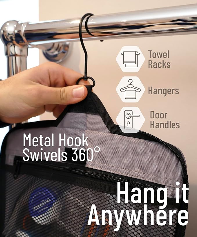 DD D&D Wanderlust D&D Hanging Travel Toiletry Bag for Men and Women – Cosmetics, Makeup and Toiletries Organizer Kit with 10 Compartments, Zippers, XXL Metal Swivel Hook, Water-Resistant Nylon