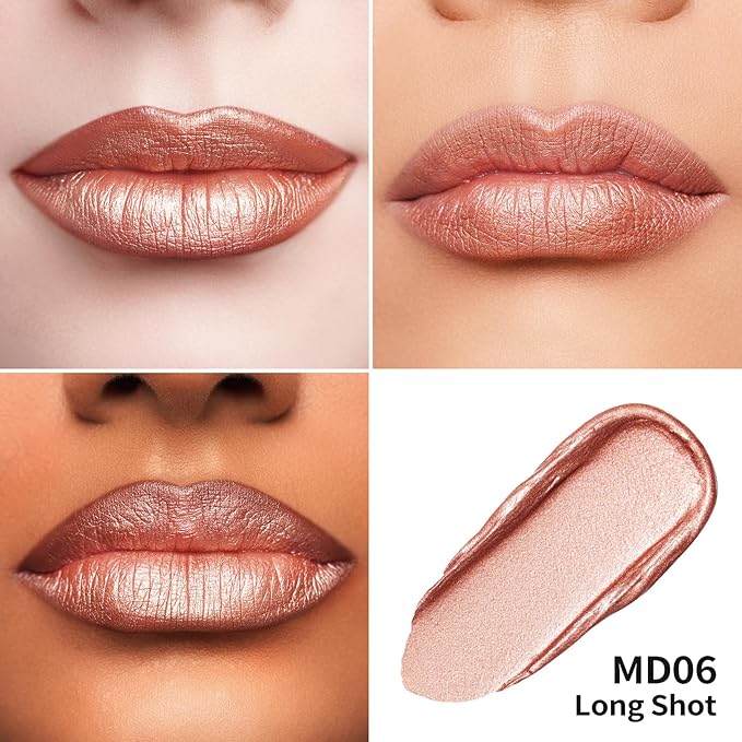 Oulac Bronzy Pink Lipstick for Women, Metallic Shine Liqiud Lip Gloss, Long Lasting Waterproof Lipstick, Oil-Based Formula, Transferpfoof, Vegan & Cruelty-Free Makeup MD06