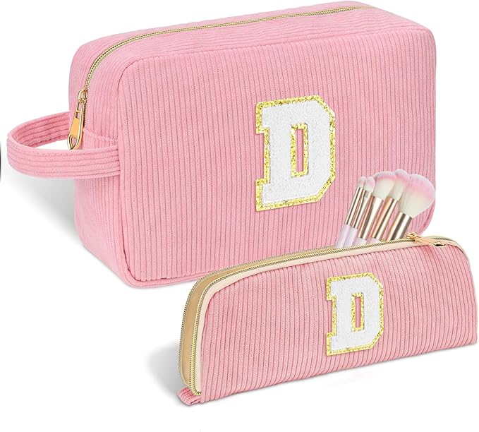Sernaxi Personalized Initial Makeup Bag Trendy Stuff Corduroy Cosmetic Bag Travel Toiletry Bag, Valentine’s Day Gift Makeup Organizer Case & Makeup Pouch for Women teen Girls Mom Girlfriend Wife