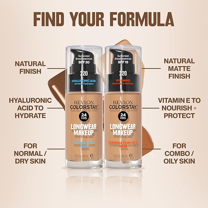 Revlon Liquid Foundation, ColorStay Face Makeup for Combination & Oily Skin, SPF 15, Medium-Full Coverage with Matte Finish, Light Honey (260), 1.0 oz