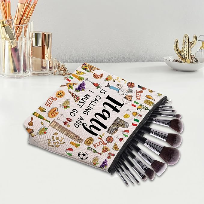 CEASQVAA Italy Travel Gift Makeup Bag, Italy Lover Themed Gifts for Traveller Women Friends, Italian Travel Trip Essentials Souvenir