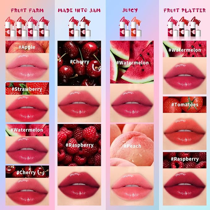 bayfree Lip Tint Stain Set, 3 PCS Korean Water Tint Lightweight Non-sticky, Waterproof Long Lasting Liquid Blush & Lip Stain, Transfer-Proof, Matte Finish Lip Color Makeup (fruit platter)