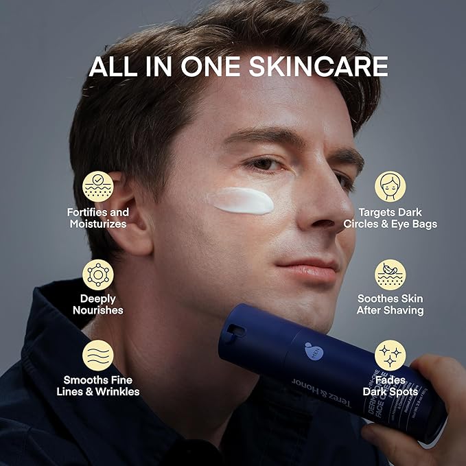 TEREZ&HONOR 6-in-1 Face Cream for Men: Korean Hydrating Anti-Aging Moisturizer with Niacinamide, Bakuchiol & Caffeine – Hydrates, Smooths & Helps Reduce Wrinkles, Dark Circles & Eye Bags – 2.8oz / 80g