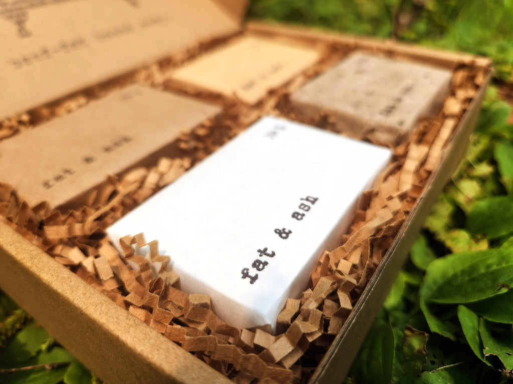 fat & ash Beef Tallow Soap Bar (4 Pack) - VERY SIMPLE INGREDIENTS - Organic and Moisturizing - Handmade in USA - Family Recipe - Long-Lasting, All-Natural, For Dry Skin