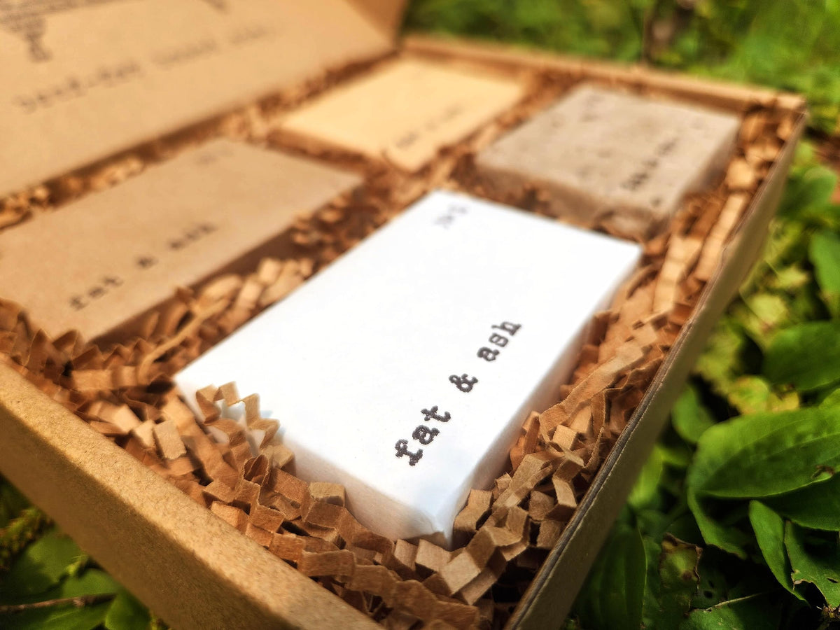 fat & ash Beef Tallow Soap Bar (4 Pack) - VERY SIMPLE INGREDIENTS - Organic and Moisturizing - Handmade in USA - Family Recipe - Long-Lasting, All-Natural, For Dry Skin