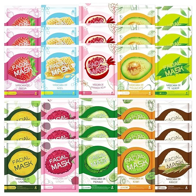 GUOYAOLIFU 30 Sheets Face Masks Skincare, Hydrating Face Masks Suitable for Sensitive Skin, Bulk Facial Mask for Women Skin Care, Soothe Face Mask for Spa