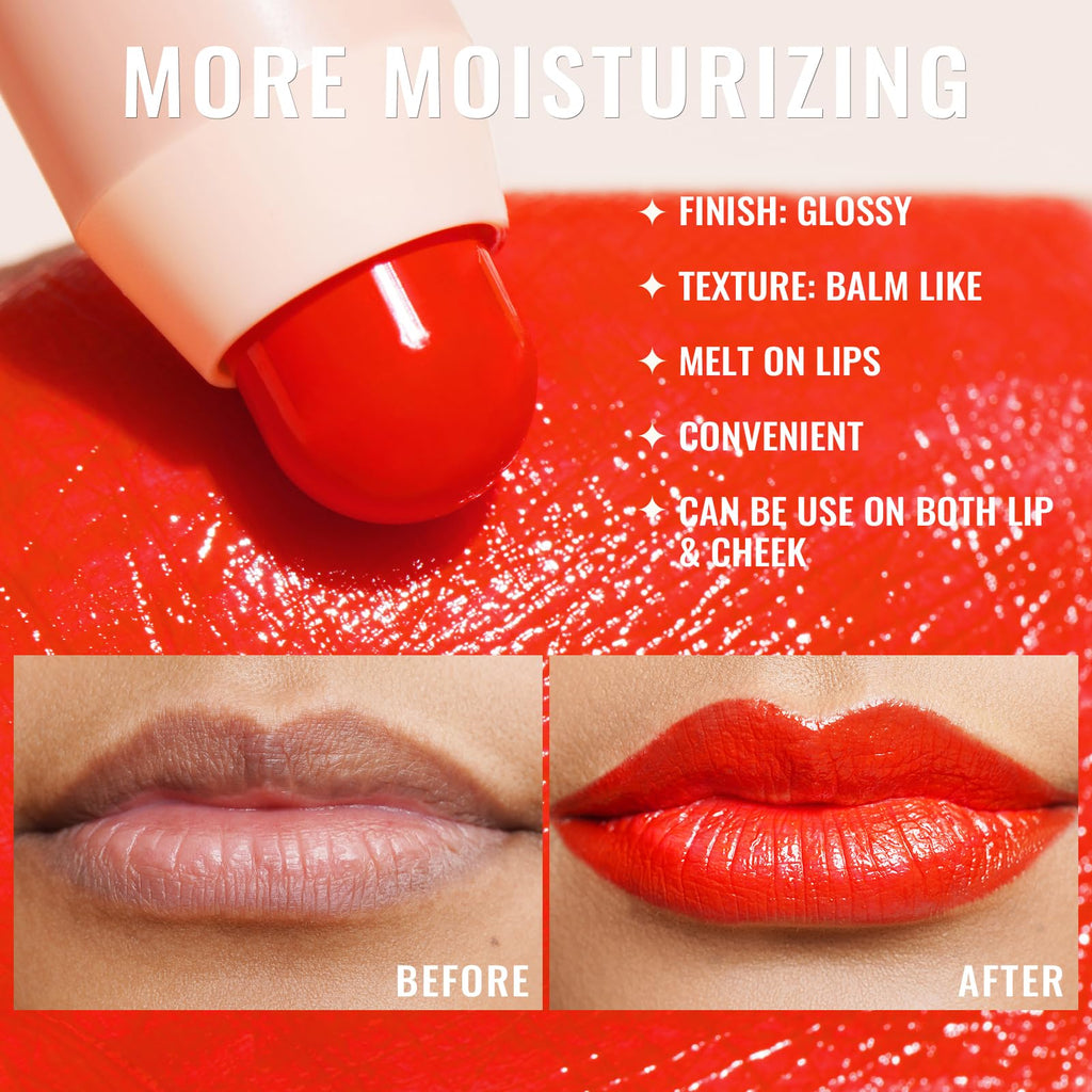 Oulac Coral Red Lipstick - Moisturizing Lipstick Tinted Lip Balm for Dry Lips | Vibrant Bright Red Lip Crayon & Blush - Lip Colour and Cheeks Makeup | 2.48g, Bloom Bloom (03)