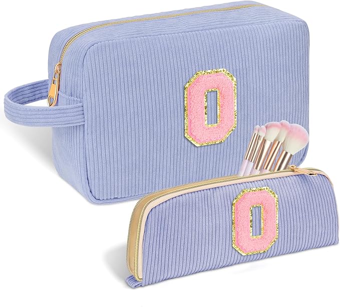 Sernaxi Personalized Initial Makeup Bag Trendy Stuff Corduroy Cosmetic Bag Travel Toiletry Bag, Valentine’s Day Gift Makeup Organizer Case & Makeup Pouch for Women Teen Girls Mom Girlfriend Wife