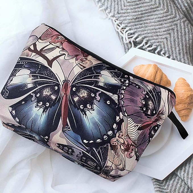 Pebarmnt Cute Animal Lovers Gifts Butterfly Cosmetic Bag Makeup Pouch with Zipper (butterfly)