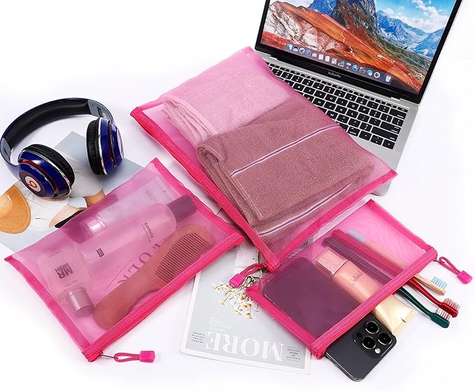 Sinzip 12 Pieces Zipper Nylon Mesh Pouch, Mesh Cosmetic Bags Makeup Bags Pencil Case, Multipurpose Travel Bags for Cosmetic School Office Supplies and Travel Accessories (Black, Assorted Sizes)