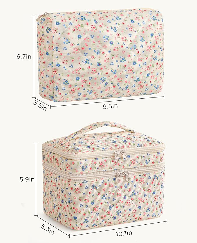 HBselect 2Pcs Travel Makeup Bag Large Quilted Cosmetic Bag Make up Bag