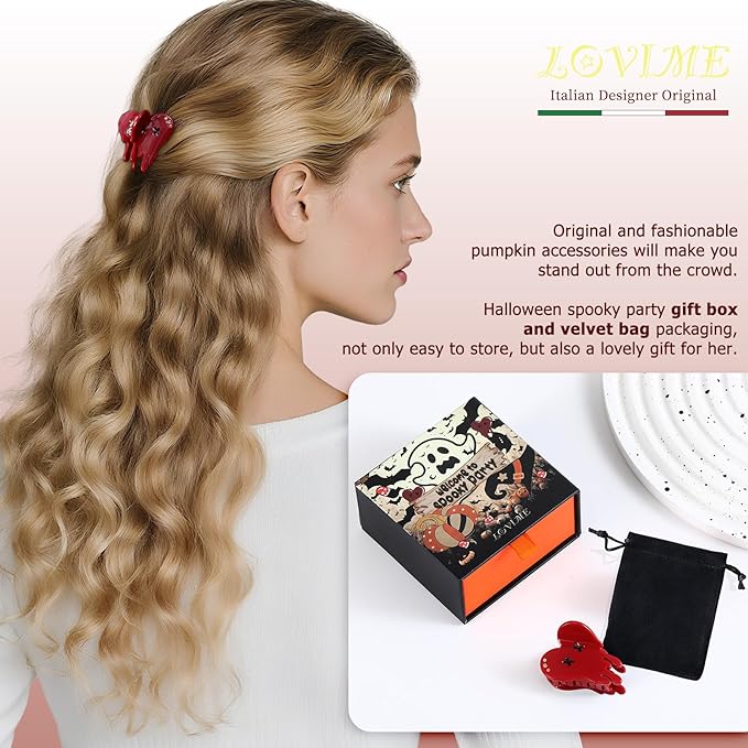 Halloween Hair Clips for Women Original Italian Claw for Girls Red Heart