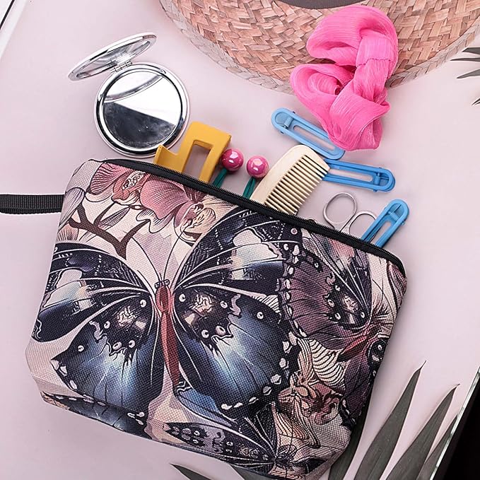 Pebarmnt Cute Animal Lovers Gifts Butterfly Cosmetic Bag Makeup Pouch with Zipper (butterfly)