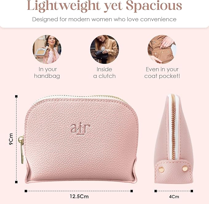 Air Beauty Small Makeup Bag For Purse - Elegant & Compact Cosmetic Pouch For On-The-Go Beauty - Travel Essentials (Gray) - (Pink)