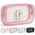 YOOLIFE Travel Clear Makeup Bag Toiletry Bag, Make up Bag Waterproof Toiletry Bags for Women Cosmetic Bag Preppy Stuff Birthday Gifts for Women Personalized Pink Mother Girlfriend Wife Gifts Letter G