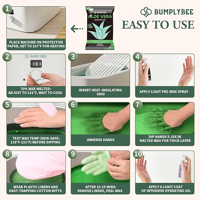 BUMPLYBEE 7000ml Paraffin Wax Machine for Hand and Feet-White Hand Wax Paraffin Machine for Hands with 10pcs Aloe Vera Paraffin Bath Refills,Ideal Gifts for Women