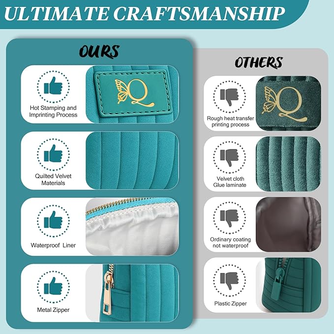 BagUrshion Monogrammed Make Up Bags for Women,Personalized Cosmetic Bags Women,Small Quilted Makeup Pouch,Cute Makeup Bag Travel,Birthday Gifts for Teen Girl (Blue Q)