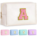 TOPEAST Birthday Gifts for Girls, Travel Makeup Bag Chenille Letter Pouch Cosmetic Bag, Makeup Travel Organizer, Monogrammed Bridesmaid Gifts for Women, Cute Stuff for Girls (Black J) — A