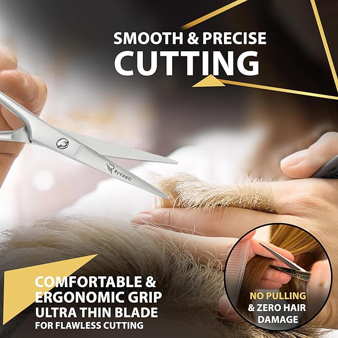 Ruvanti Hair Cutting Scissors - 6.5 Inch Sharp Hair Scissors & Haircut Scissors for Women Men Kids, Stainless Steel Scissors for Hair, Home Hair Cutting Scissors Professional with Case