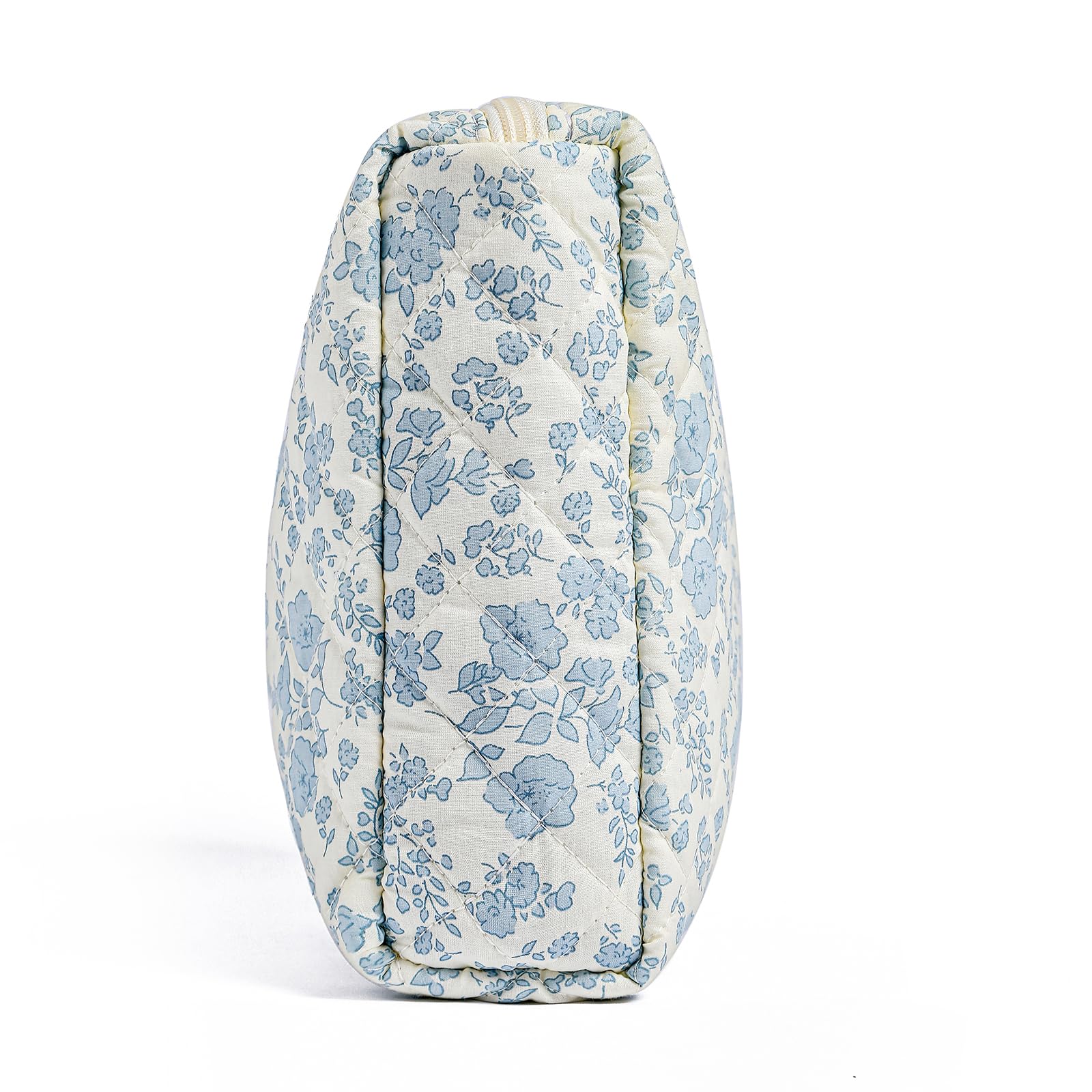 HHQQWZ Makeup Bag Travel Cosmetic Bag for Women Girls, Zipper Make Up Pouch, Floral Flowers Toiletry Organizer Makeup, Portable Storage Cosmetic Travel Cloth Bag (L/Blue Floral)