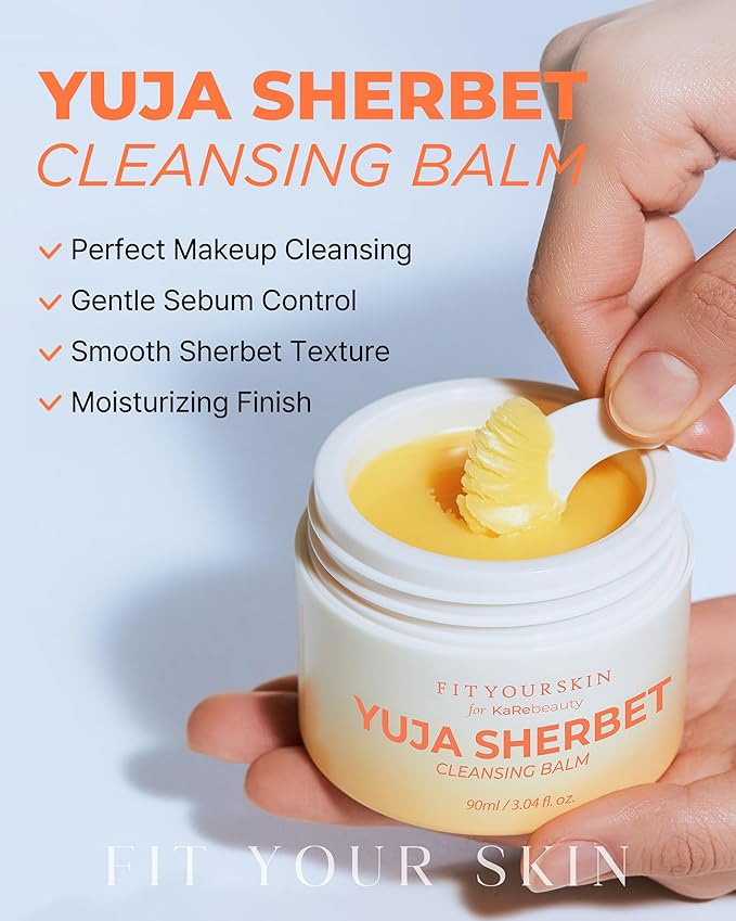 FIT YOUR SKIN Yuja Sherbet Cleansing Balm - Korean First Cleanse Makeup & Sunscreen Remover | Vitamin C Yuzu + Heartleaf | Balm to Oil Pore Care | Fresh Citrus Scent | 3.04 fl oz