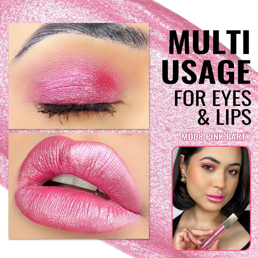 Oulac Pink Metallic Lipstick for Women, Long Lasting Lip Gloss Waterproof, Lips & Eye 2 IN 1 Lip Makeup, High Impact Lip Color, 3D Metallic Finish, No Transfer, Vegan MD08