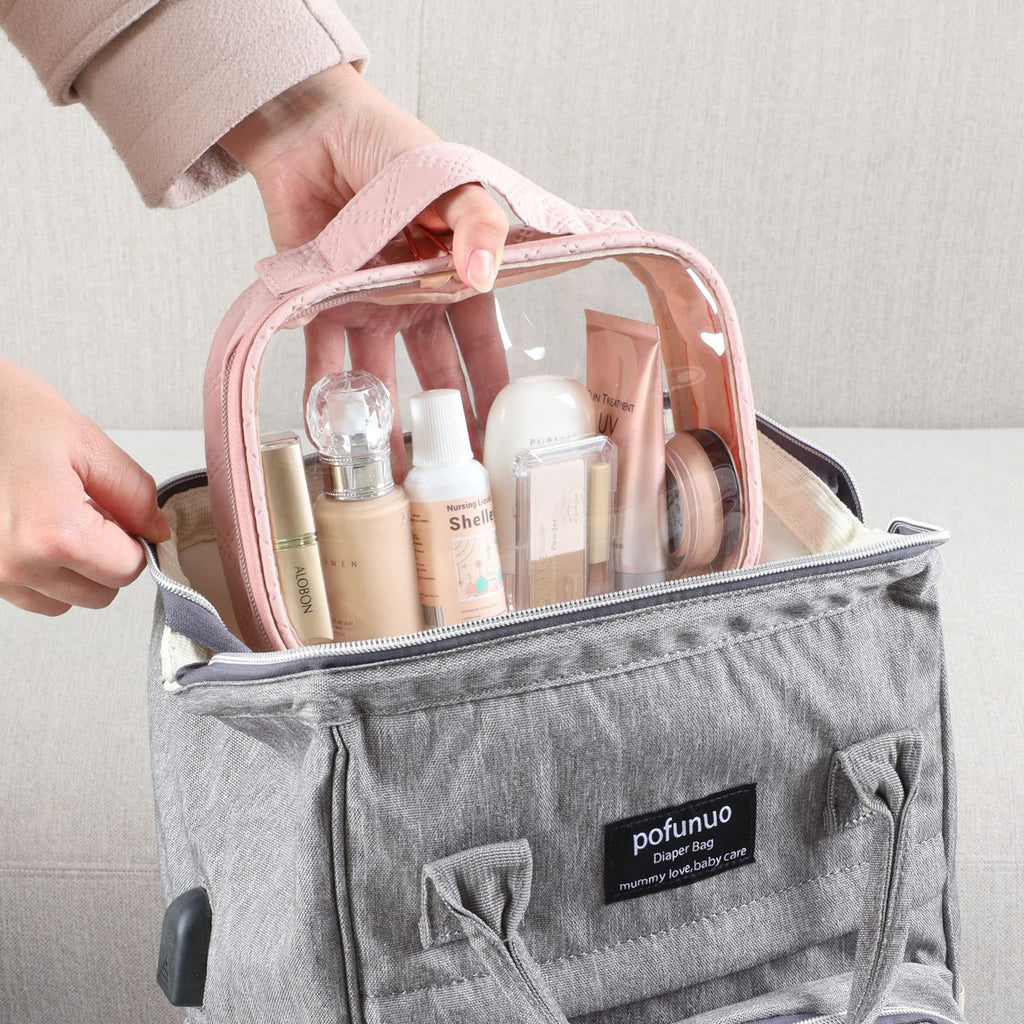 PACKISM Clear Makeup Bag Travel - TSA Approved Toiletry Bag, 3 Pack Pink